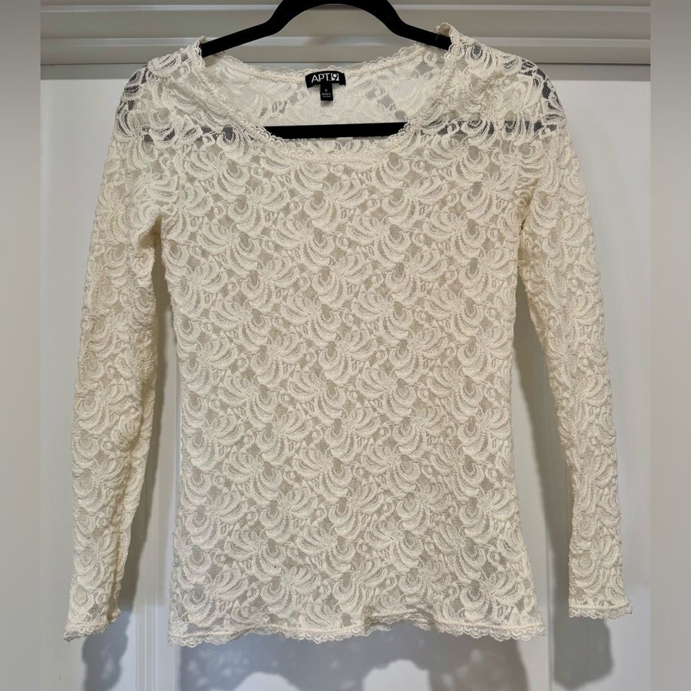 Apt. 9 Women's Ivory Lace Long Sleeve Layering Top Size‎ S
